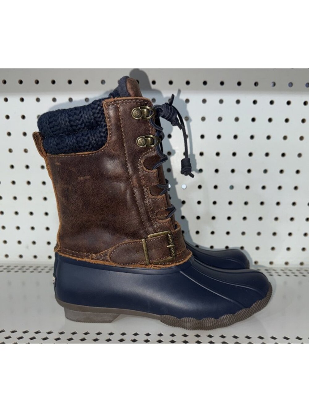 Sperry Saltwater Womens Buckle Side Zip Duck Rain Boots Size 6 Brown Blue